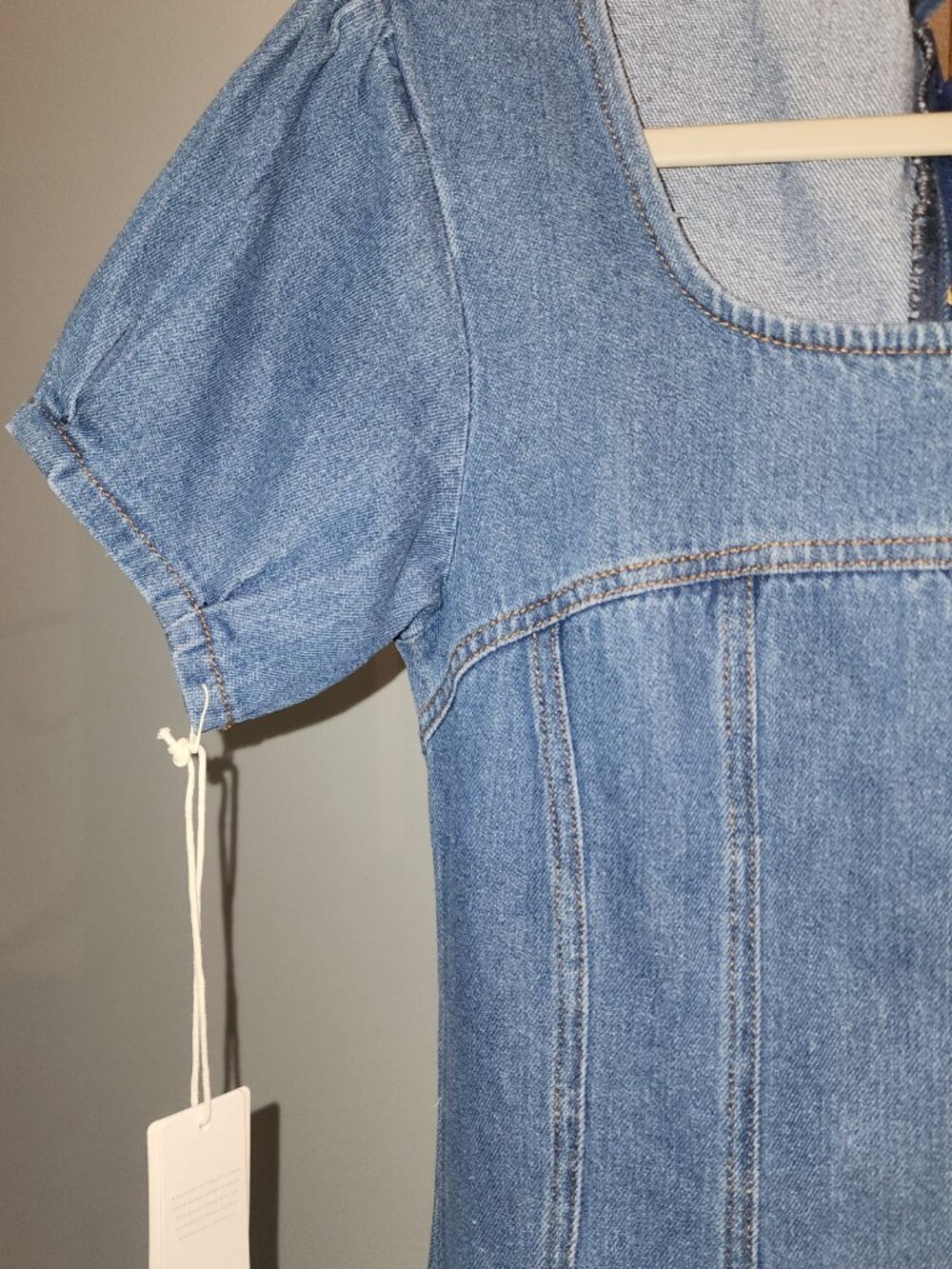 Altar’d X Small Dark Denim Dress – Empire Waist, Contoured Stitching, Back Zip - Picture 4 of 11